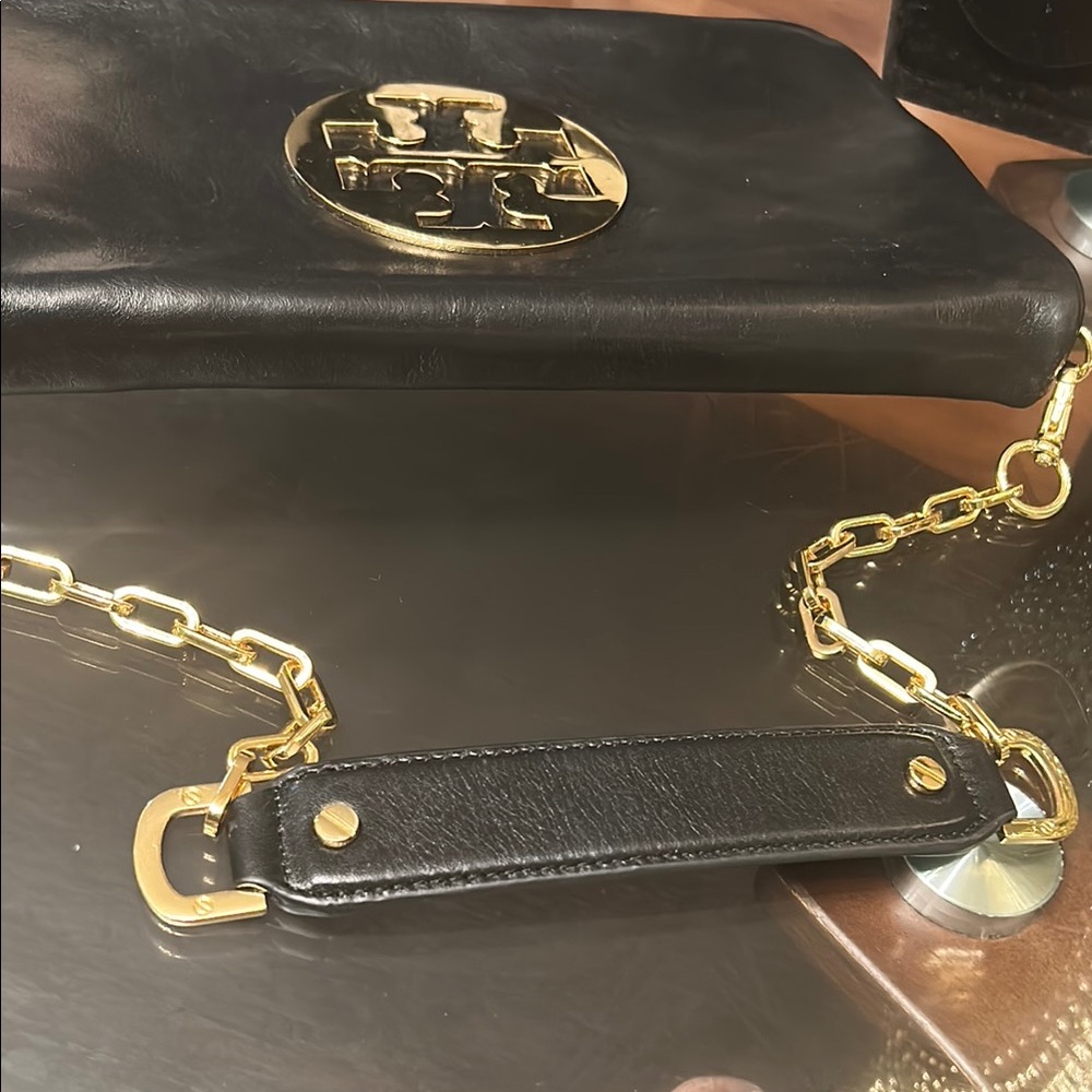 Tory Burch Black and Gold Briefcase clutch with Structured Design - Picture 9 of 16